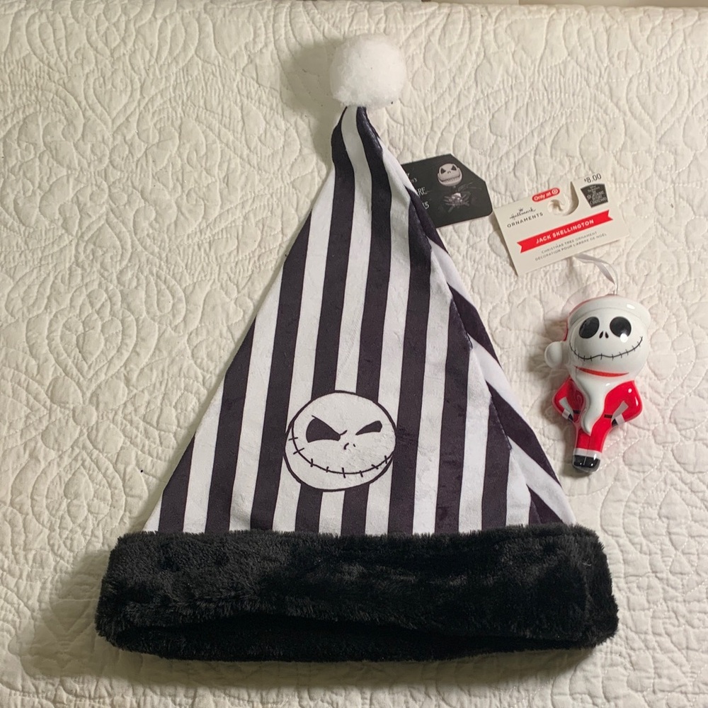 Disney Nightmare Before Christmas Striped Hat & Jack Skellington Ornament NEW